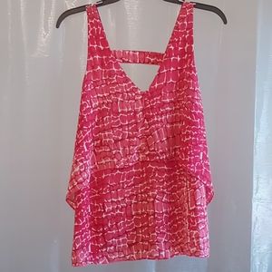 White House Black Market Pink, white design, back zip Sleeveless Top EUC Size XS